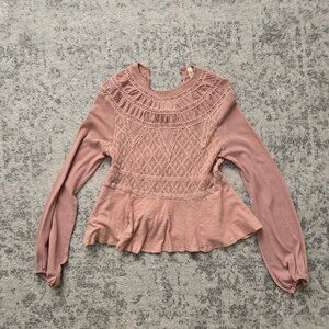 Free People bishop sleeve top in vintage rose , XS